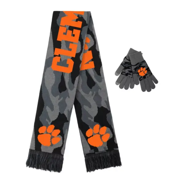 NCAA Clemson Tigers Knit Black Camo Glove & Scarf Set - 2pc