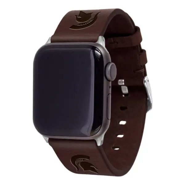 NCAA Michigan State Spartans Apple Watch Compatible Leather Band 38/40mm - Brown