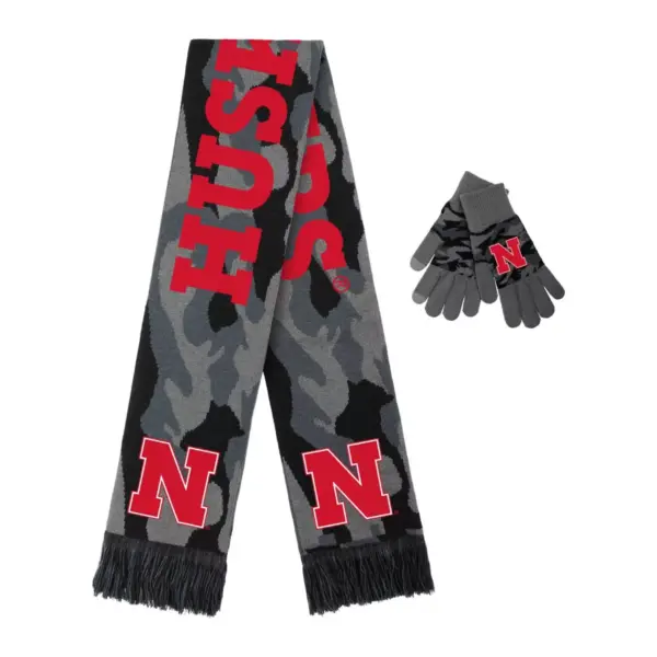 NCAA Nebraska Cornhuskers Knit Black Camo Glove & Scarf Set - 2pc